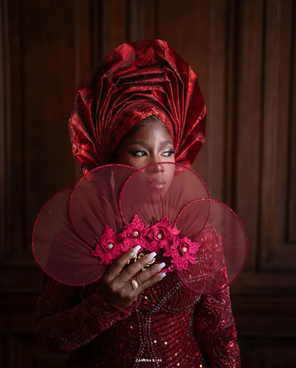 A close portrait in traditional clothes. CameraBoss portfolio: Opeyemi Wedding Portrait.