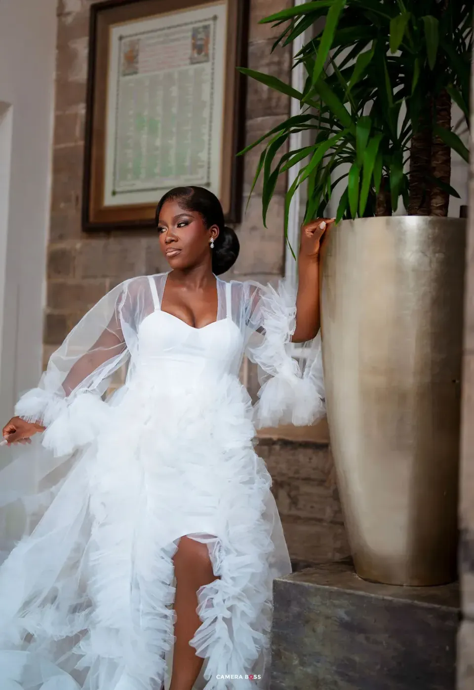 Opeyemi in her white wedding dress. CameraBoss portfolio: Opeyemi Wedding Portrait.
