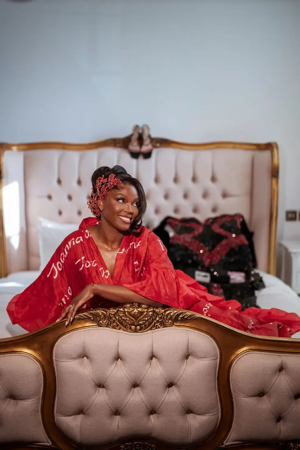 Jo in red traditional wedding attire