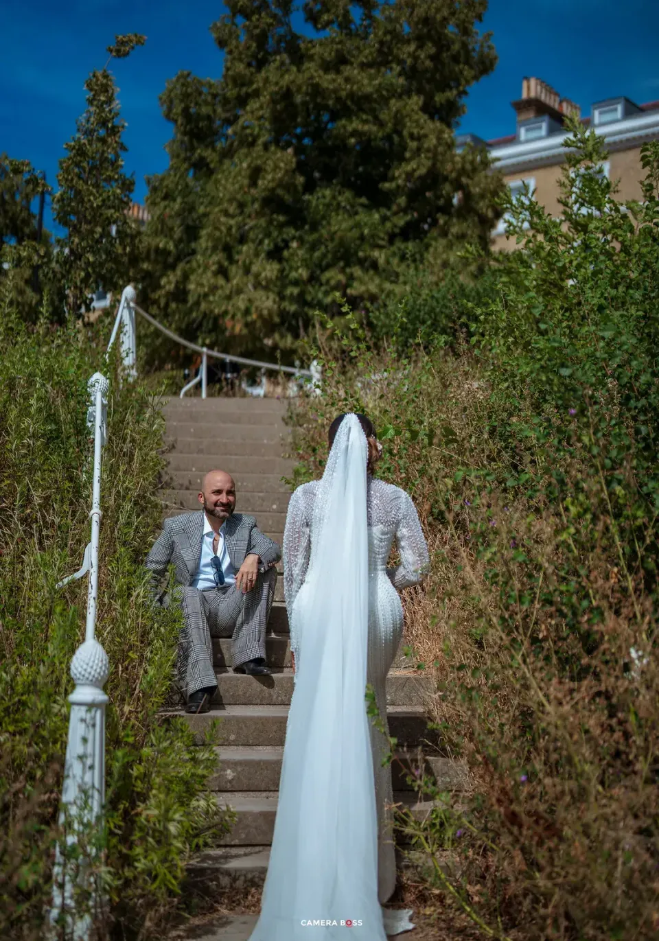 The couple outdoors after the ceremony. CameraBoss portfolio: Cynthia and Oswaldo.