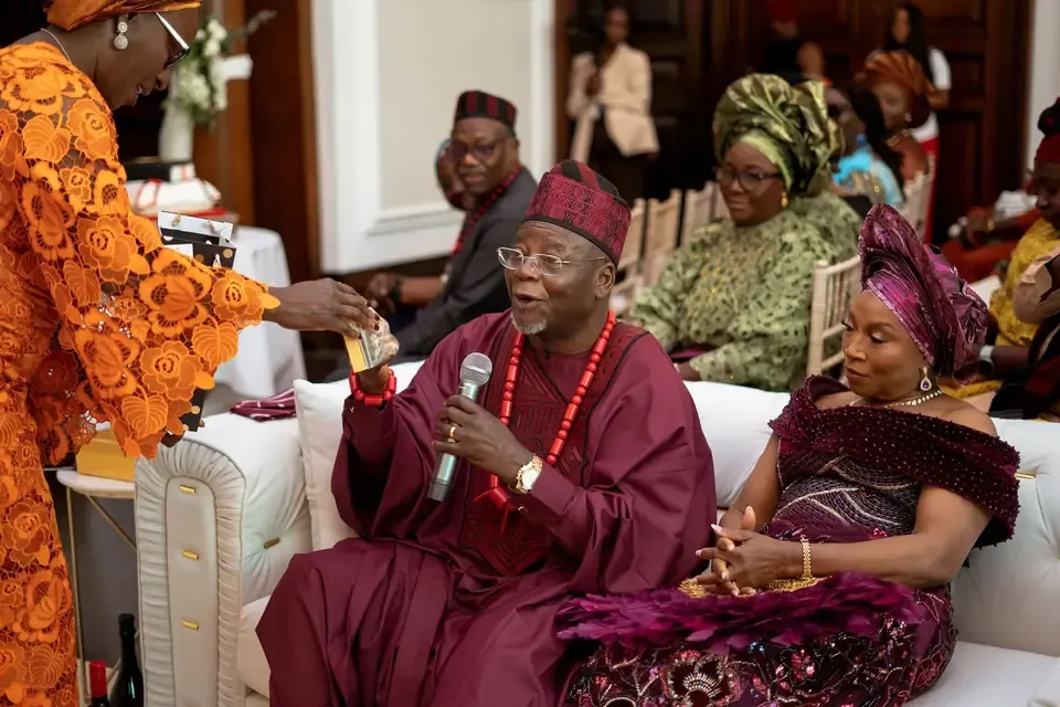 A speech at the wedding reception