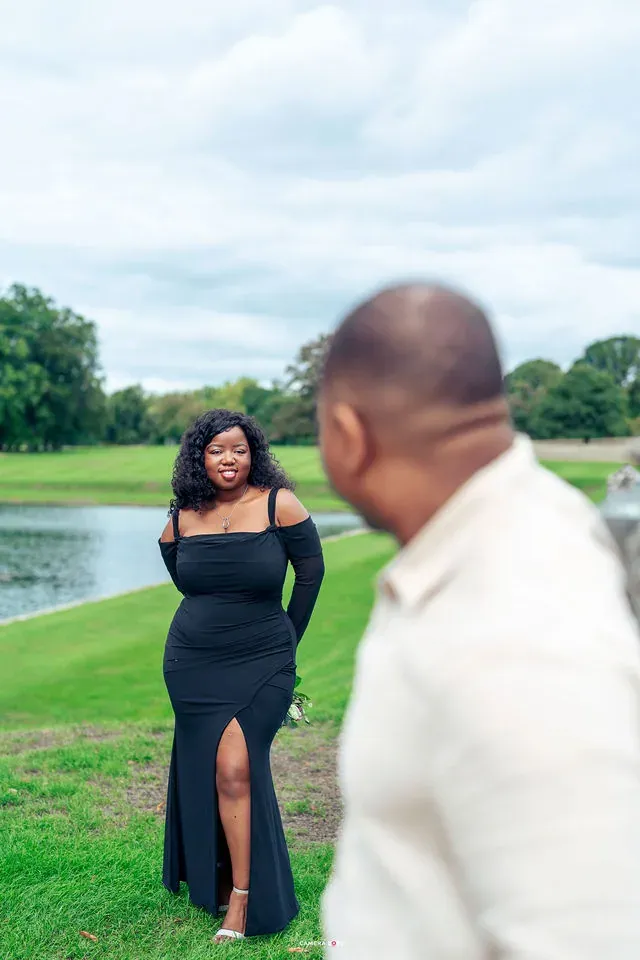 A pre-wedding portrait beside the water. CameraBoss portfolio: Oney Prewedding at Boughton House.