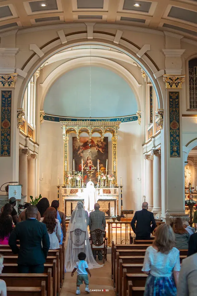 A wide view of the wedding ceremony and its guests. CameraBoss portfolio: Cynthia and Oswaldo.