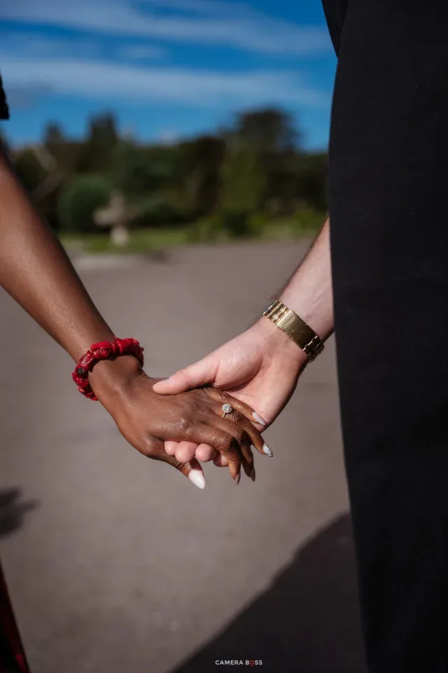 Jo and Jonny holding hands in a close-up photograph. CameraBoss portfolio: Jo and Jonny.